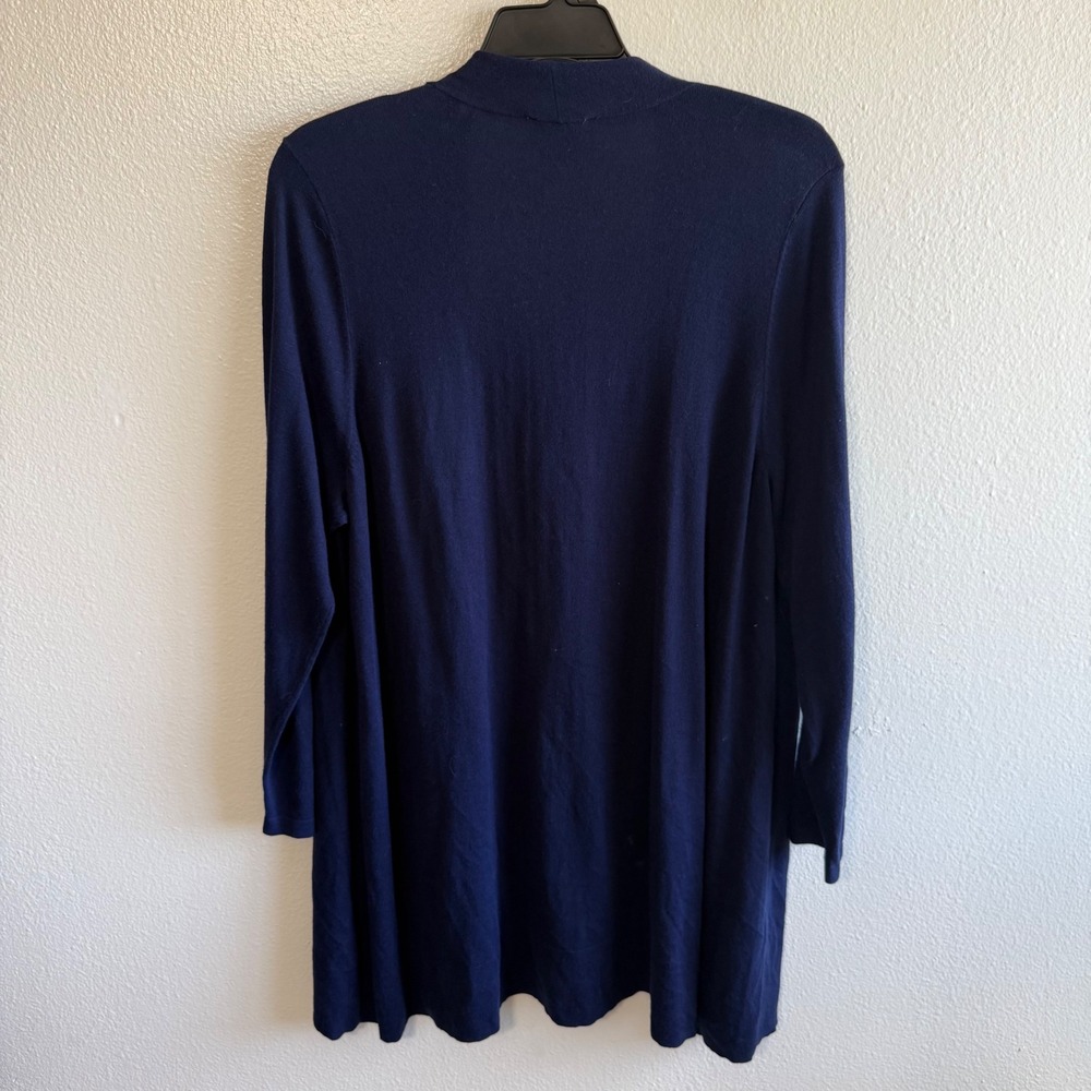 Susan Graver Size 2X Navy Blue Open Front Knit Cardigan Artsy - Picture 2 of 7